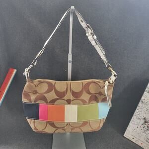 COACH Signature Stripe Multi Color Shoulder Bag See Photos